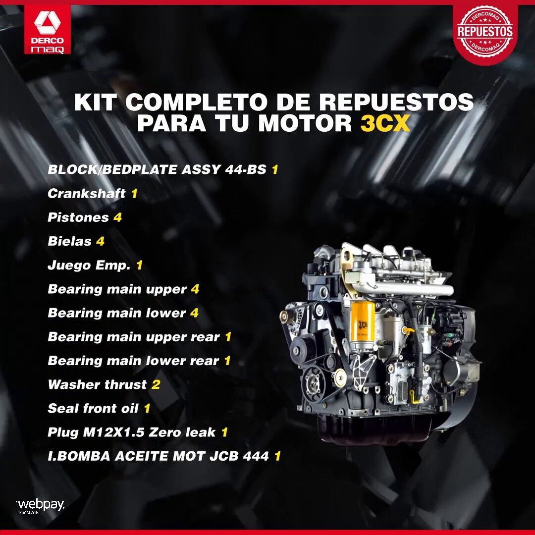 Short Block Kit motor Retroexcavadora jcb